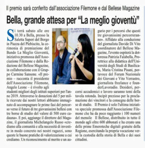 Lancio del progetto La Meglio Gioventù presso la Saletta Sapori del Borgo di Bella